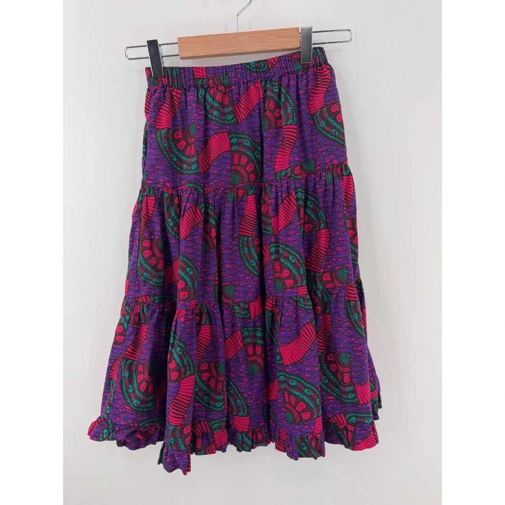 Ulla‎ Johnson Clara Blouse & Stella Skirt Set Kids 6 Purple Tier Cotton Abstract
